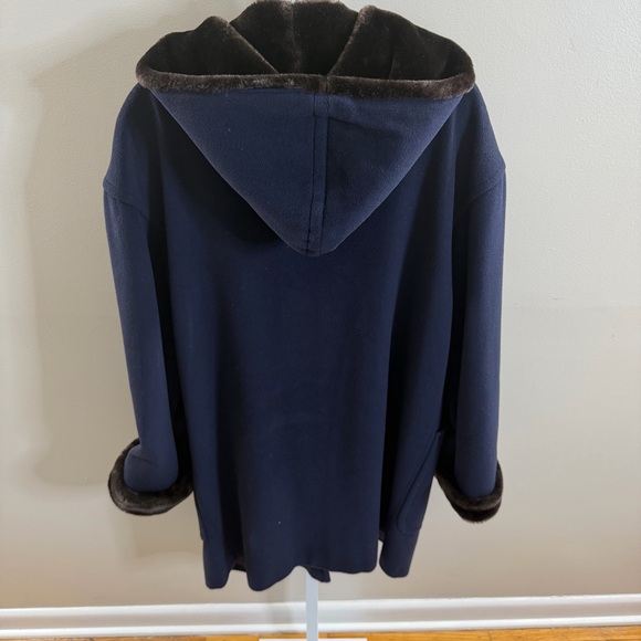 Ashley Scott navy hooded duffle coat faux fur trim wool blend made in usa - Picture 2 of 13